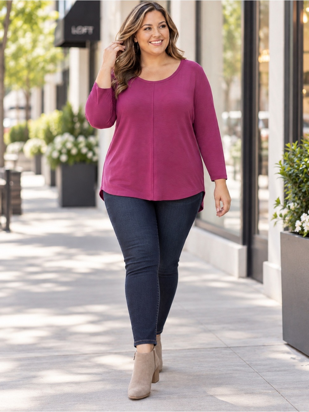 NWT Westbound Women’s Plus Solid Magenta Long Sleeve Hi-Low Hem Tunic Top 3X